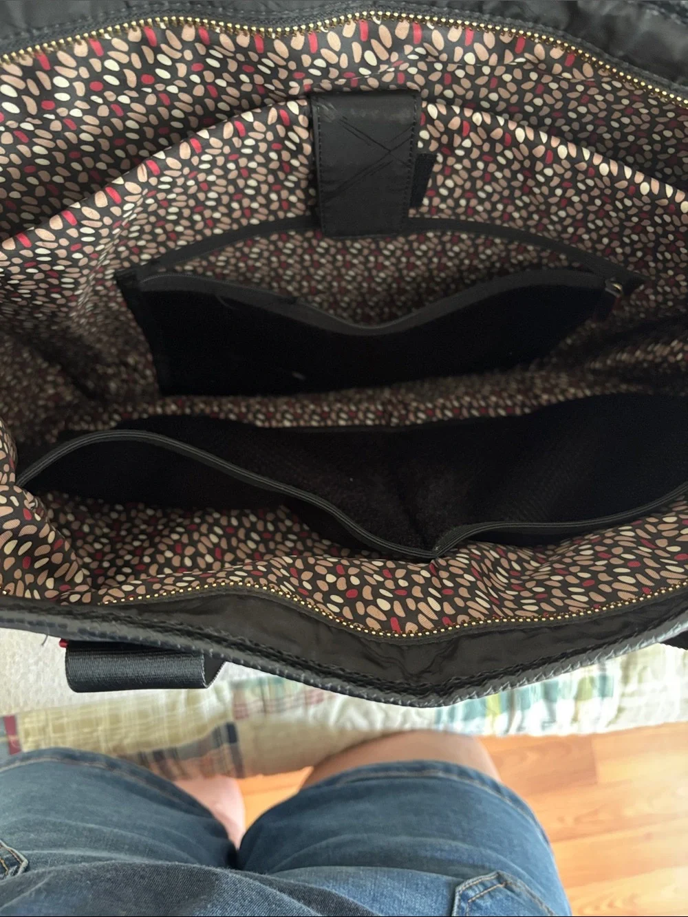 Vera Bradley Black Quilted Laptop Tote with Red Stitching